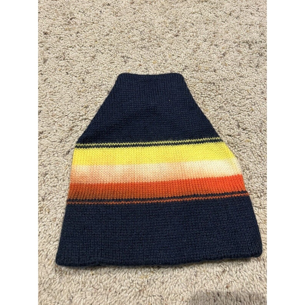 Vintage SMILEY Winter Wool Knit Ski Cap. Made USA Sparks Nevada Blue Rainbow J23